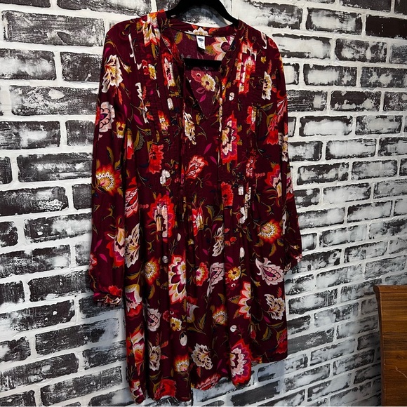 Old Navy Deep Red Floral Boho Autumn Dress Size L - Picture 3 of 8